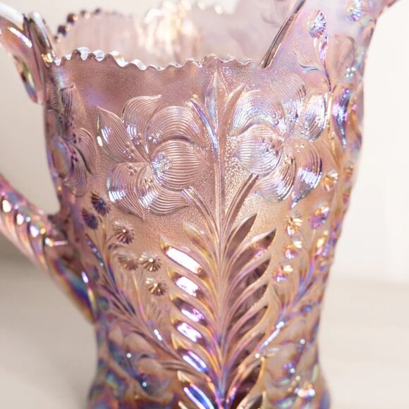Vintage LE Smith Iridescent Purple Floral Dogwood Pitcher - Picture 3 of 5